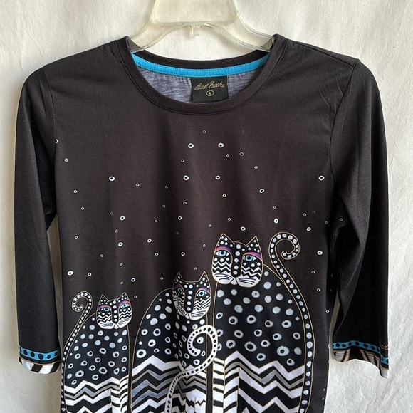 Laurel Burch black cat print top, size L - Picture 2 of 7